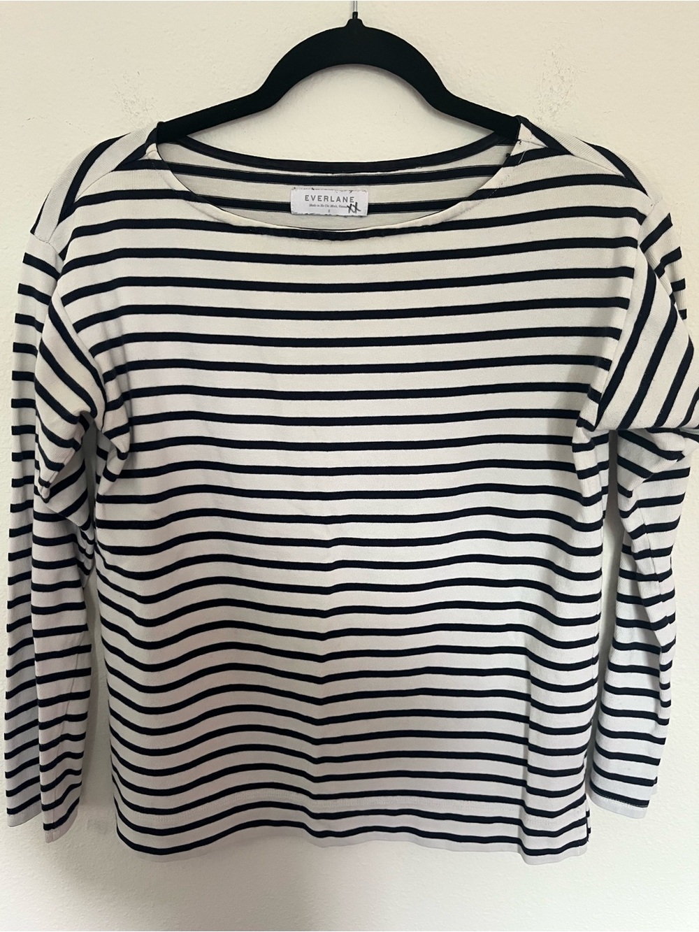 Everlane Black & White Striped 3/4 Sleeve Tee